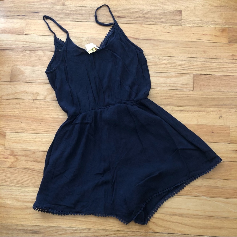 Navy Small Lace Detail Romper